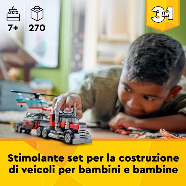 Lego creator 31146 3in1 autocarro con elicottero, giochi per bambini 7+ anni ricostruibile in aereo e cisterna o auto e suv - LEGO CREATOR, LEGO