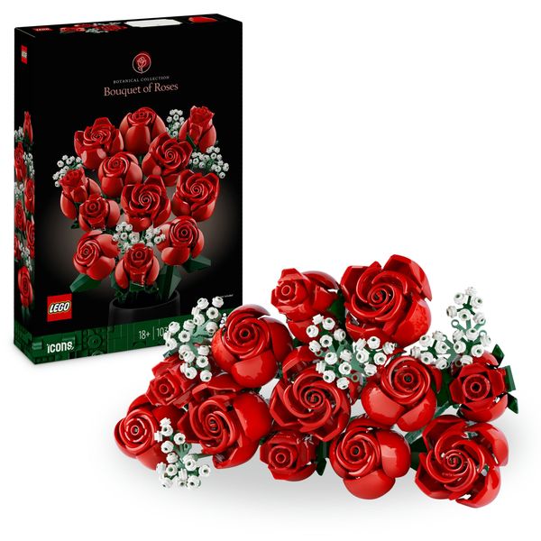 Lego icons 10328 bouquet di rose, set fiori finti per adulti, decorazione casa, idea regalo per lei o lui, collezione botanica - LEGO ICONS BOTANICAL, Lego, LEGO ICONS