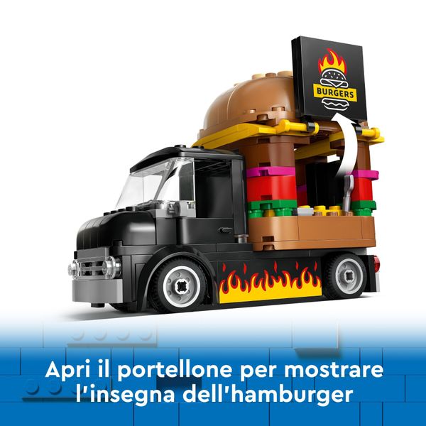 Lego city 60404 furgone degli hamburger giocattolo, veicolo per bambini 5+ anni, camion food truck con accessori e 2 minifigure - LEGO CITY, LEGO