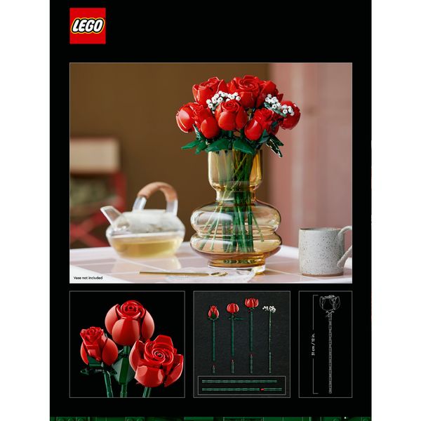 Lego icons 10328 bouquet di rose, set fiori finti per adulti, decorazione casa, idea regalo per lei o lui, collezione botanica - LEGO ICONS BOTANICAL, LEGO, LEGO ICONS