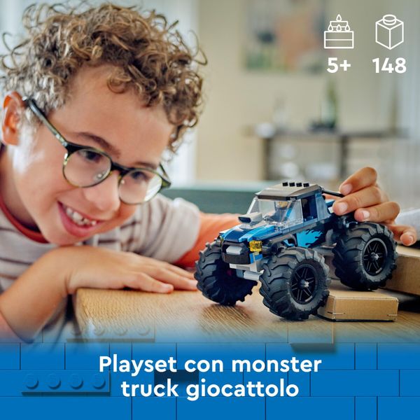 Lego city 60402 monster truck blu, veicolo giocattolo fuoristrada, giochi per bambini di 5+ anni con minifigure del pilota - LEGO CITY, LEGO