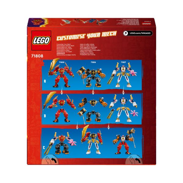 Lego ninjago 71808 mech elemento fuoco di kai, giochi per bambini di 7+ anni con 2 action figure da costruire e 4 minifigure - LEGO NINJAGO, LEGO