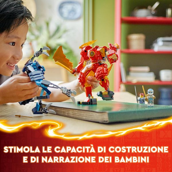 Lego ninjago 71808 mech elemento fuoco di kai, giochi per bambini di 7+ anni con 2 action figure da costruire e 4 minifigure - LEGO NINJAGO, LEGO