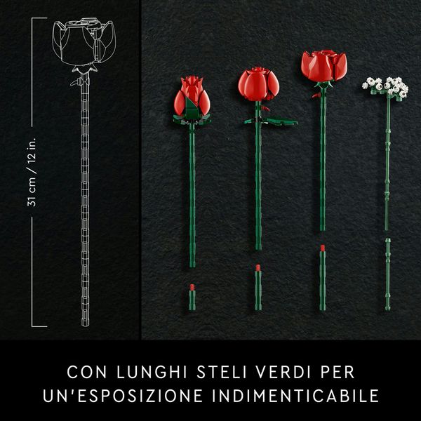 Lego icons 10328 bouquet di rose, set fiori finti per adulti, decorazione casa, idea regalo per lei o lui, collezione botanica - LEGO ICONS BOTANICAL, LEGO, LEGO ICONS