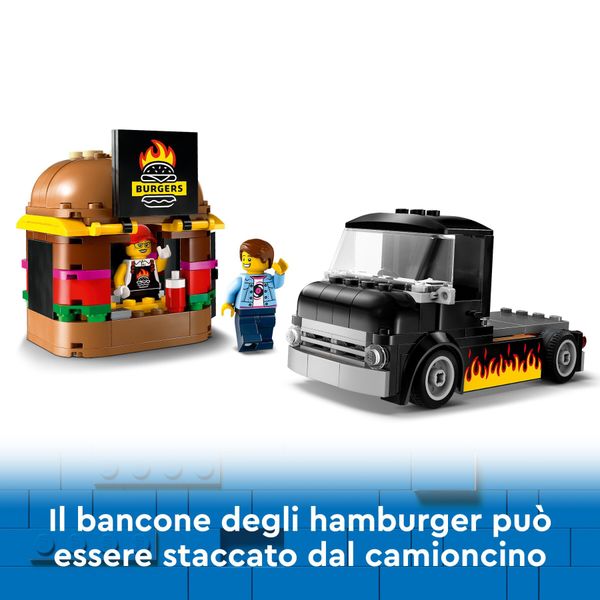 Lego city 60404 furgone degli hamburger giocattolo, veicolo per bambini 5+ anni, camion food truck con accessori e 2 minifigure - LEGO CITY, LEGO