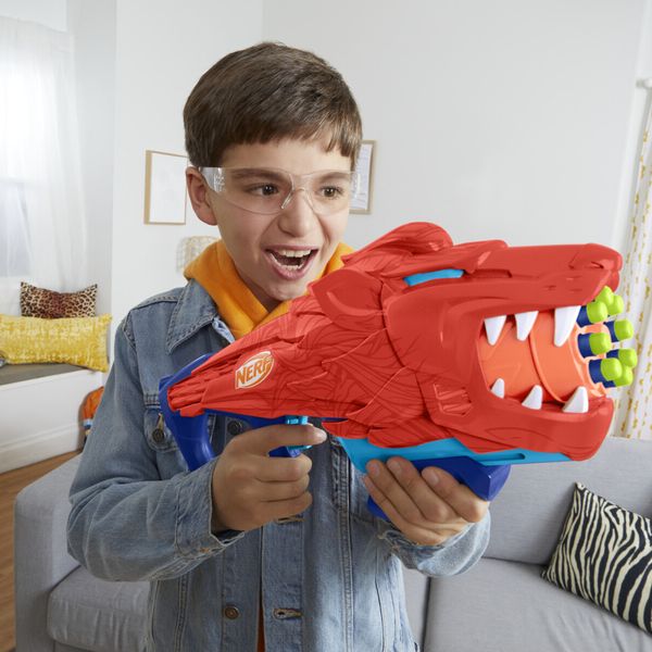 Nerf junior wild - lionfury, blaster a forma di leone, facile da usare - NERF