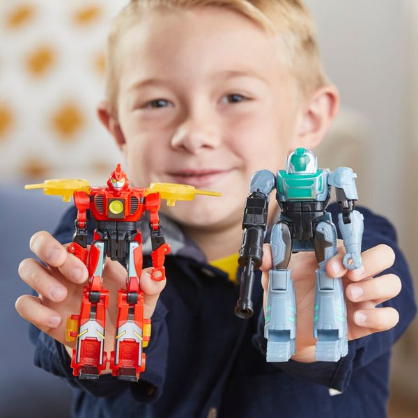 Transformers earthspark, cyber-combiner, action figure robot di twitch terrestre e robby malto - Transformers