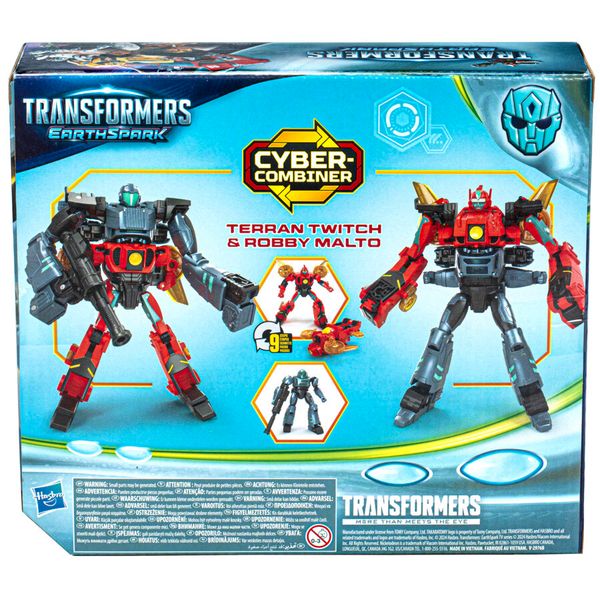 Transformers earthspark, cyber-combiner, action figure robot di twitch terrestre e robby malto - Transformers