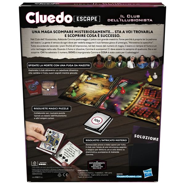 Hasbro gaming - cluedo escape il club dell'illusionista, gioco di mistero in versione escape room - HASBRO GAMING