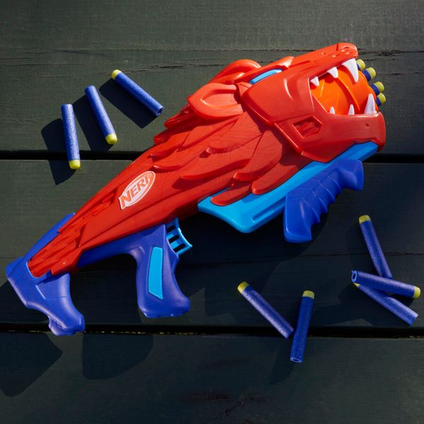 Nerf junior wild - lionfury, blaster a forma di leone, facile da usare - NERF