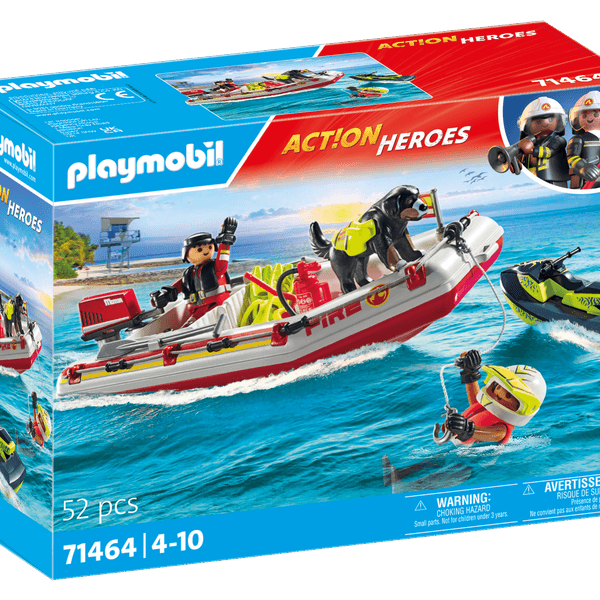 Playmobil 71464 gommone dei pompieri e acquascooter per bambini dai 4 anni - Playmobil