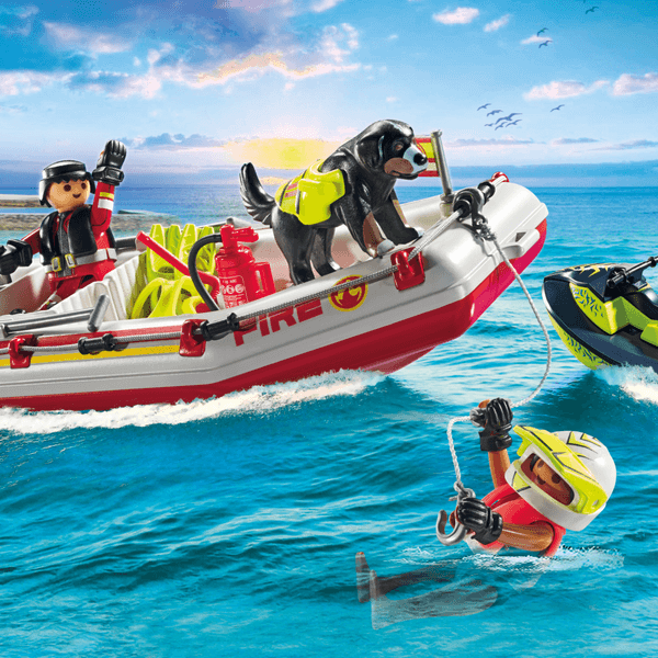 Playmobil 71464 gommone dei pompieri e acquascooter per bambini dai 4 anni - Playmobil