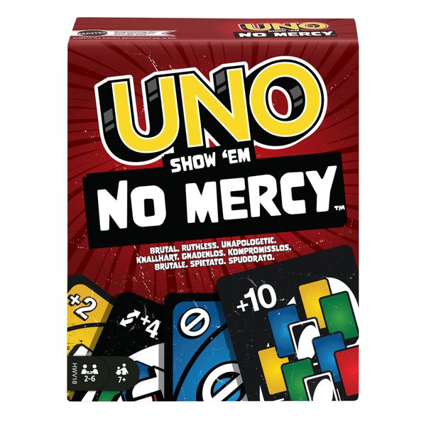 Uno no mercy - la versione di uno più brutale di sempre, con 56 nuove carte, regole speciali e carte azione spietate - MATTEL GAMES, UNO