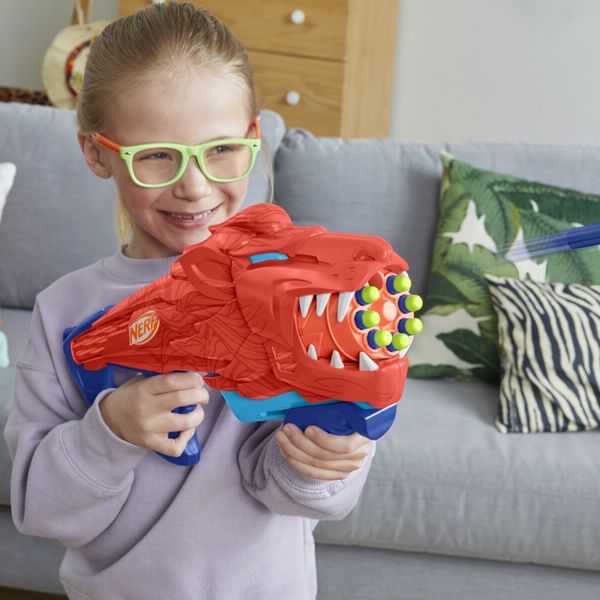 Nerf junior wild - lionfury, blaster a forma di leone, facile da usare - NERF