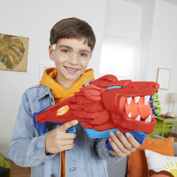 Nerf junior wild - lionfury, blaster a forma di leone, facile da usare - NERF