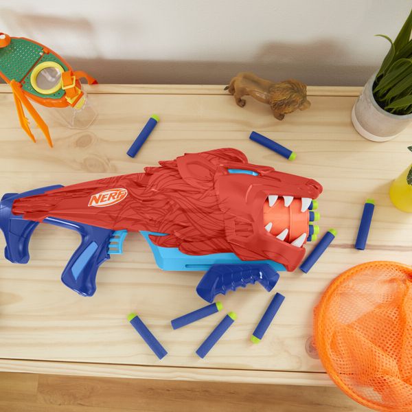 Nerf junior wild - lionfury, blaster a forma di leone, facile da usare - NERF