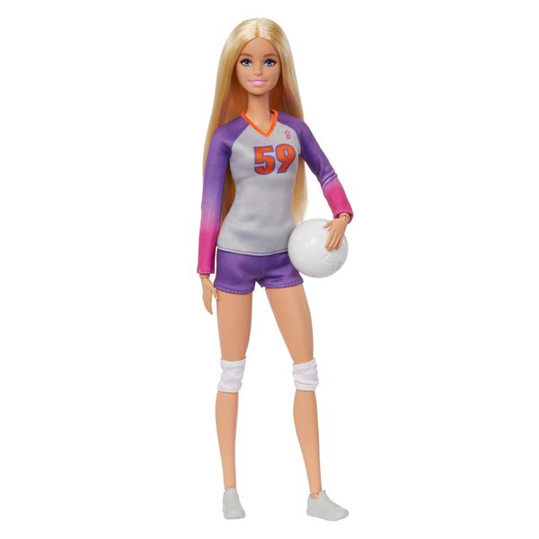 Barbie carriere - barbie pallavolista, bambola snodata con divisa sportiva, palla e accessori inclusi - Barbie