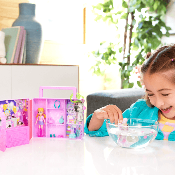 Polly pocket - disco dance fashion reveal, playset da viaggio a forma di stereo portatile con bambola e accessori inclusi - Polly Pocket