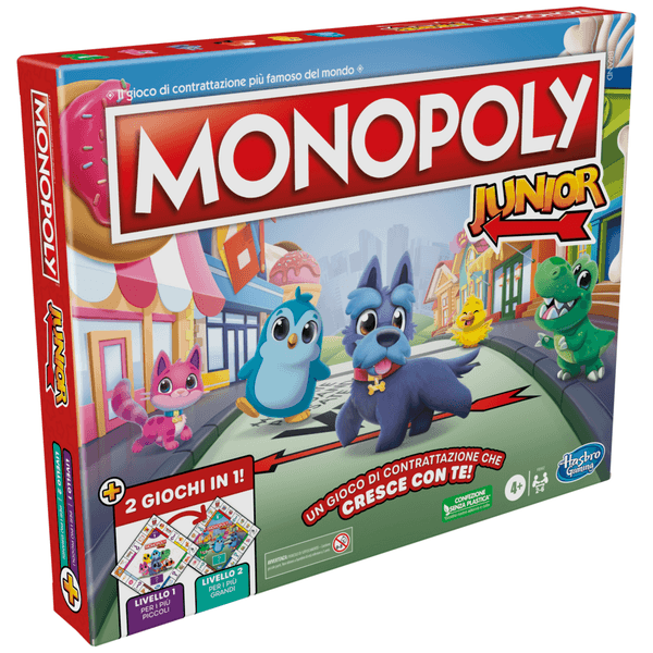 Hasbro gaming - monopoly junior 2 giochi in 1, gioco da tavolo, tabellone fronte-retro - HASBRO GAMING