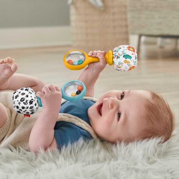 Fisher-price - maracas, set di 2 maracas sonaglino con motivi ad alto contrasto e suoni divertenti - FISHER-PRICE
