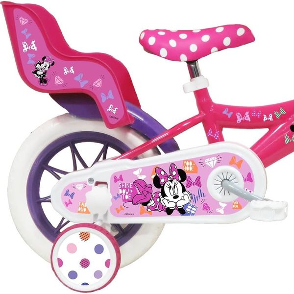 Bicicletta da 12 pollici di minnie, con stabilizzatori laterali, cestino anteriore personalizzato - Minnie