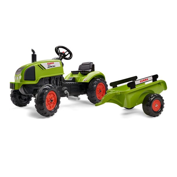 Trattore claas arion a pedali per bambini - cofano apribile e rimorchio inclusi - età 2-5 anni - 