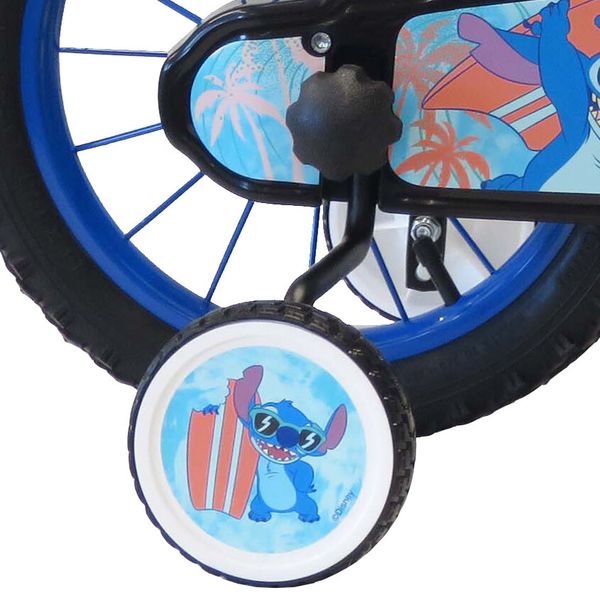 Bicicletta di stitch da 14 pollici con movimento centrale in nylon - con scudo anteriore e borraccia - Disney, Disney Stitch