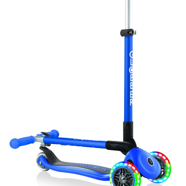 Monopattino 3 ruote navy blue - globber primo foldable lights - per bambini 3-7 anni - GLOBBER