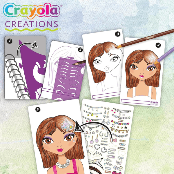 Crayola creations - album make-up artist, per disegnare trucco e acconciature alla moda, con stencil e stickers, attività creativa e regalo, da 8 anni, 04-1055 - CRAYOLA