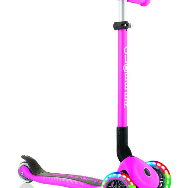 Globber primo foldable lights: monopattino 3 ruote rosa neon - per bambini 3-7 anni - GLOBBER