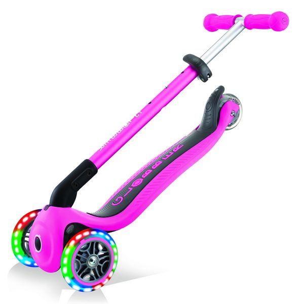 Globber primo foldable lights: monopattino 3 ruote rosa neon - per bambini 3-7 anni - GLOBBER