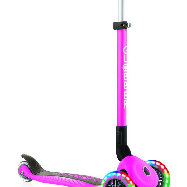 Globber primo foldable lights: monopattino 3 ruote rosa neon - per bambini 3-7 anni - GLOBBER