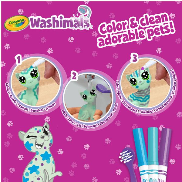 Crayola washimals pastel pets - set ricarica con 3 cuccioli, 3 pennarelli lavabili e spazzolina, gioco e regalo per bambini, da 3 anni - CRAYOLA