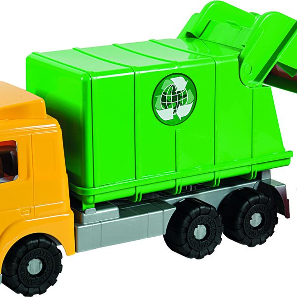 Camion spazzatura  cm 45 in scatola cartone riciclabile, con cassonetto, in due colori - 