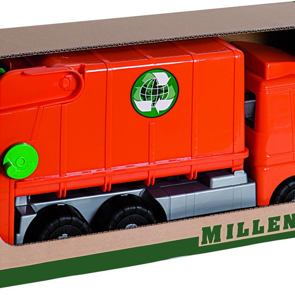 Camion spazzatura  cm 45 in scatola cartone riciclabile, con cassonetto, in due colori - 