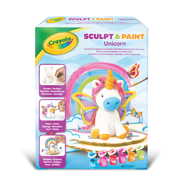 Crayola - modella & dipingi il tuo unicorno, argilla modellabile autoindurente, con tempere e accessori per decorare, attività creativa e regalo per bambini e bambine, da 5 anni - CRAYOLA