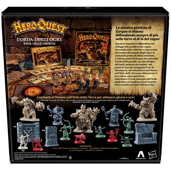 Avalon hill, heroquest, pack delle imprese l'orda degli ogre, dai 14 anni in su, da 2 a 5 giocatori, per giocare è necessario avere il sistema di gioco base heroquest - 