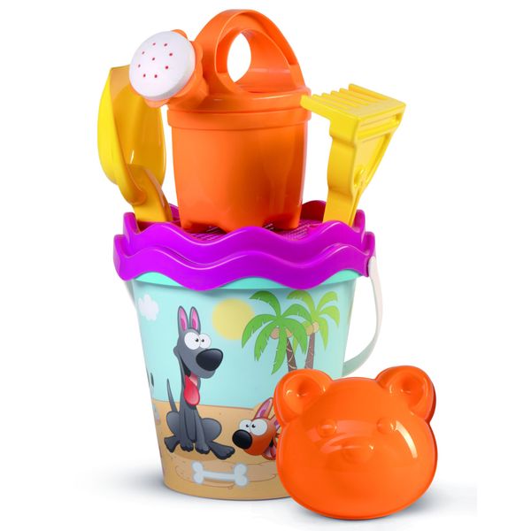 Set spiaggia pet cagnolino composto da secchiello, setaccio, annaffiatoio, paletta rastrello e una formina - 