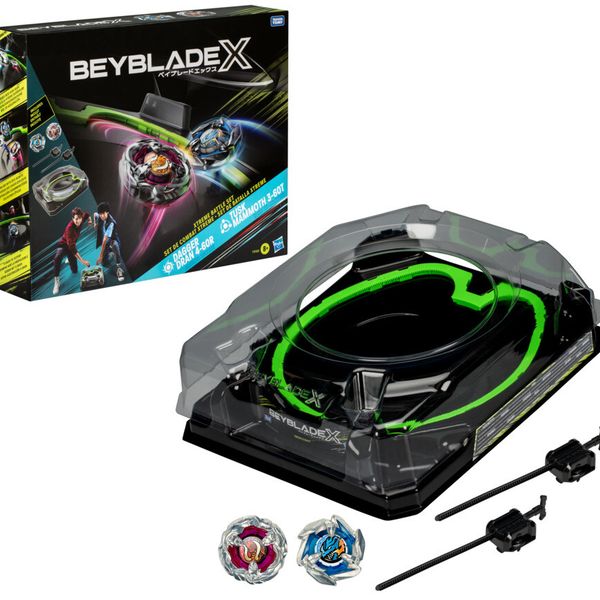 Hasbro beyblade x, battle set, set da combattimento con beystadium, 2 trottole e 2 lanciatori - BEYBLADE
