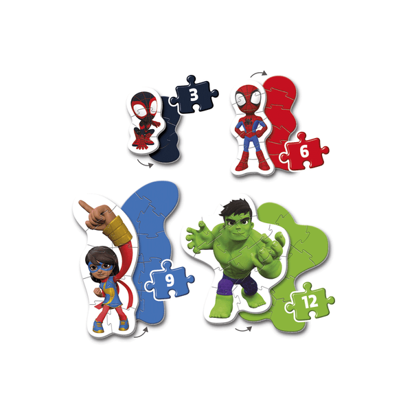 Clementoni - supercolor puzzle marvel spidey and his amazing friends - 3+6+9+12 pezzi, 20836 - CLEMENTONI