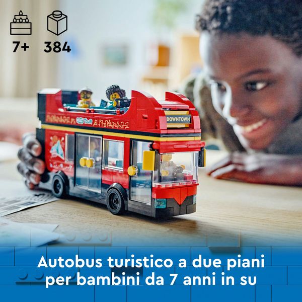 Lego city 60407 autobus turistico rosso a due piani, giochi per bambini 7+ con veicolo giocattolo e 5 minifigure, idea regalo - LEGO CITY, LEGO