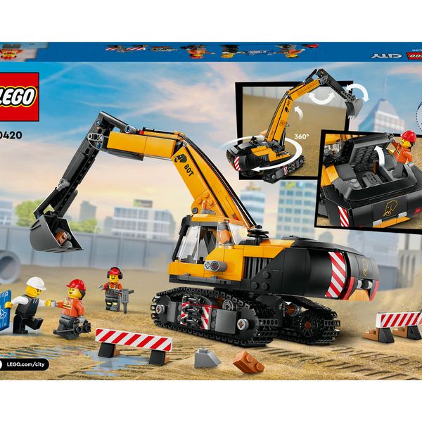 Lego city 60420 escavatore da cantiere giallo, giochi creativi per bambini 8+, veicolo giocattolo da cantiere e 3 minifigure - LEGO CITY, LEGO