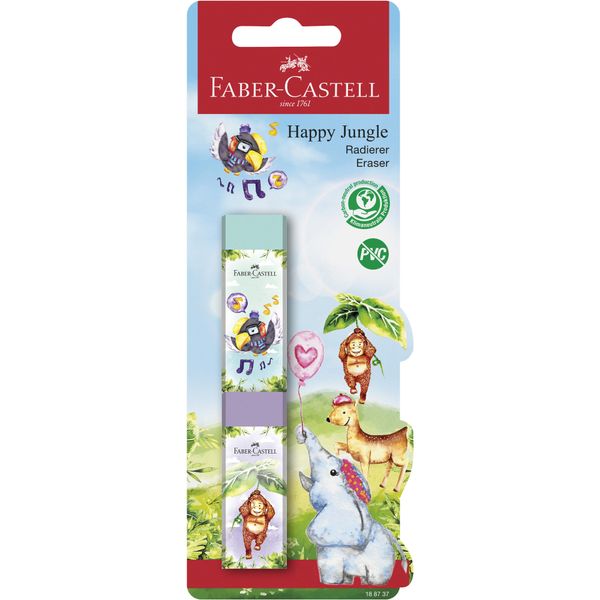 Gomma pvc-free happy jungle -  colori pastello -  blister con 2 gomme - FABER-CASTELL