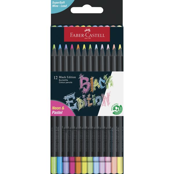 Astuccio in cartone da 12 matite colorate black edition neon + pastel - FABER-CASTELL