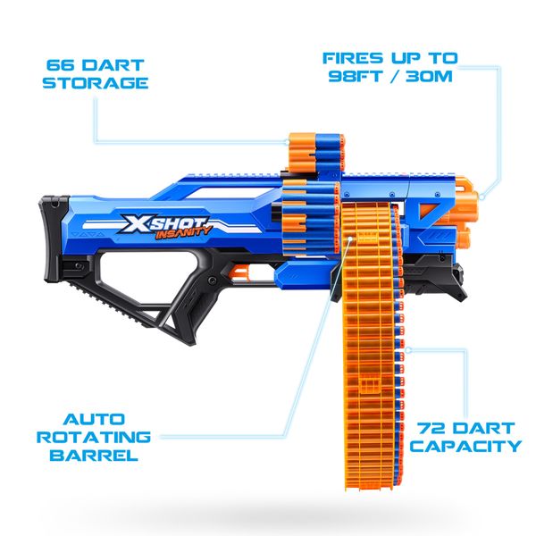 Xshot insanity mad mega barrel (72 freccette) di zuru - 