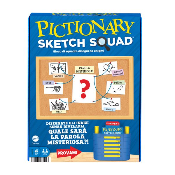 Mattel games - pictionary sketch squad, gioco di squadra e disegno cooperativo, con lavagnette, pennarelli e porta indizi, 2-6 giocatori - MATTEL GAMES, PICTIONARY