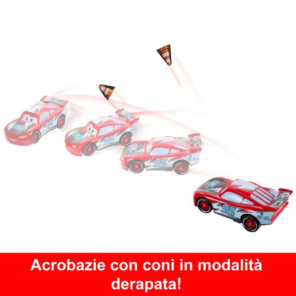 Cars - saetta mcqueen corsa globale derapa e sfreccia, veicolo con interruttore e 2 modalità rettilineo e sfreccia - Cars