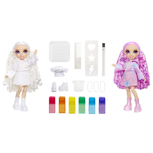 Rainbow high watercolour & create diy fashion doll: acquerelli lavabili, kit tie-dye, occhi viola, capelli ricci, top e scarpe extra - Rainbow High