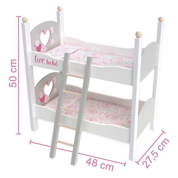 Letto a castello in legno per bambole - con copertine e cuscini coordinati - love bebè - LOVE BEBÈ