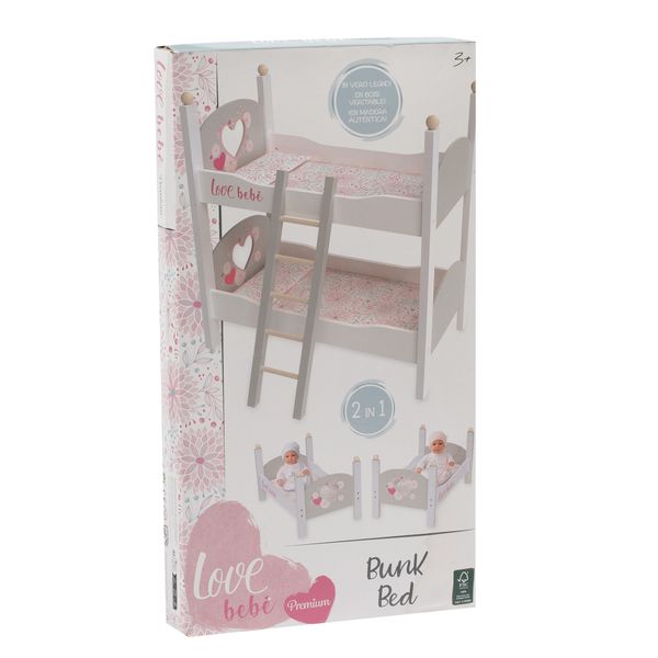 Letto a castello in legno per bambole - con copertine e cuscini coordinati - love bebè - LOVE BEBÈ